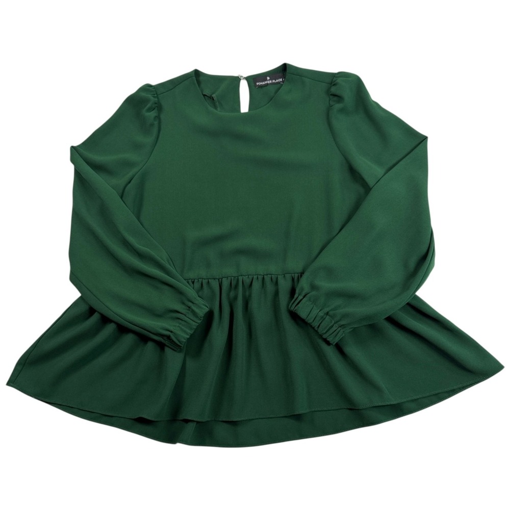 Pomander Place Peplum Top Sz M Hunter Green Cottage Dark Academia Romantic - Picture 5 of 8